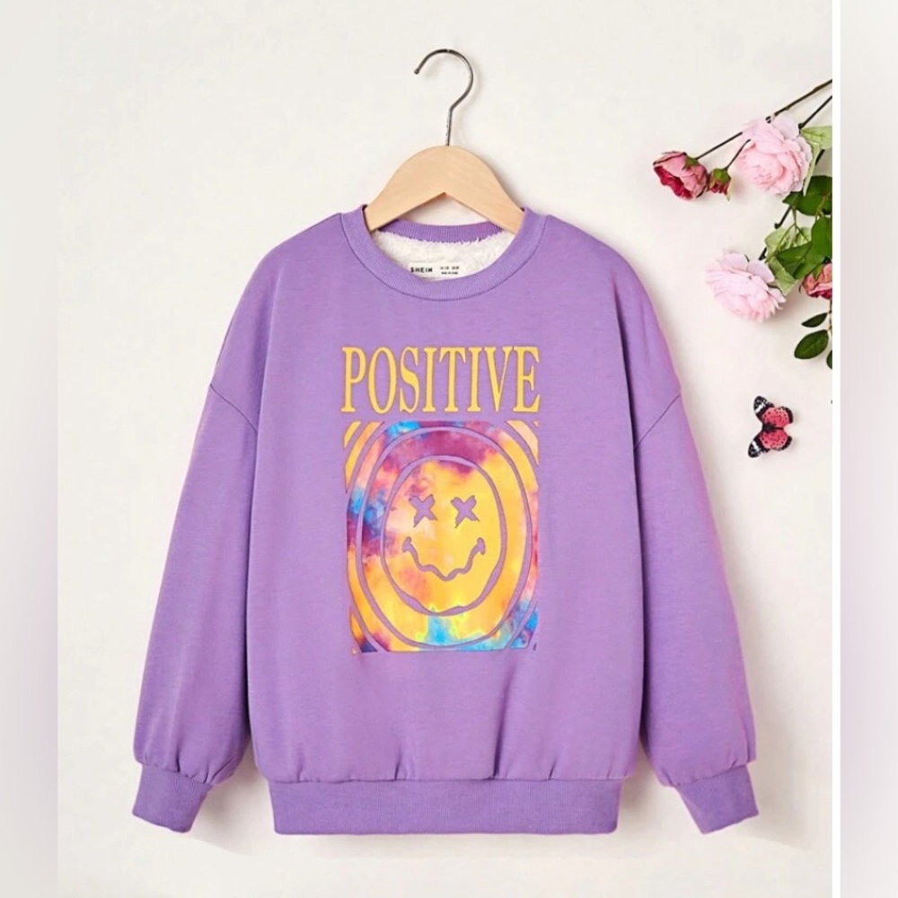 SHEIN Cute purple smiley positive sweatshirt